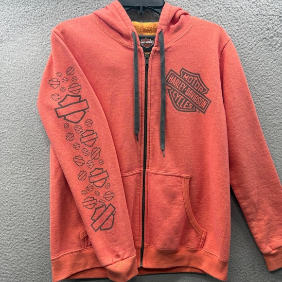 VTG Harley Davidson Grand Canyon Motorcycles USA Zip Up Orange Hoodie Women's M - Picture 1 of 16